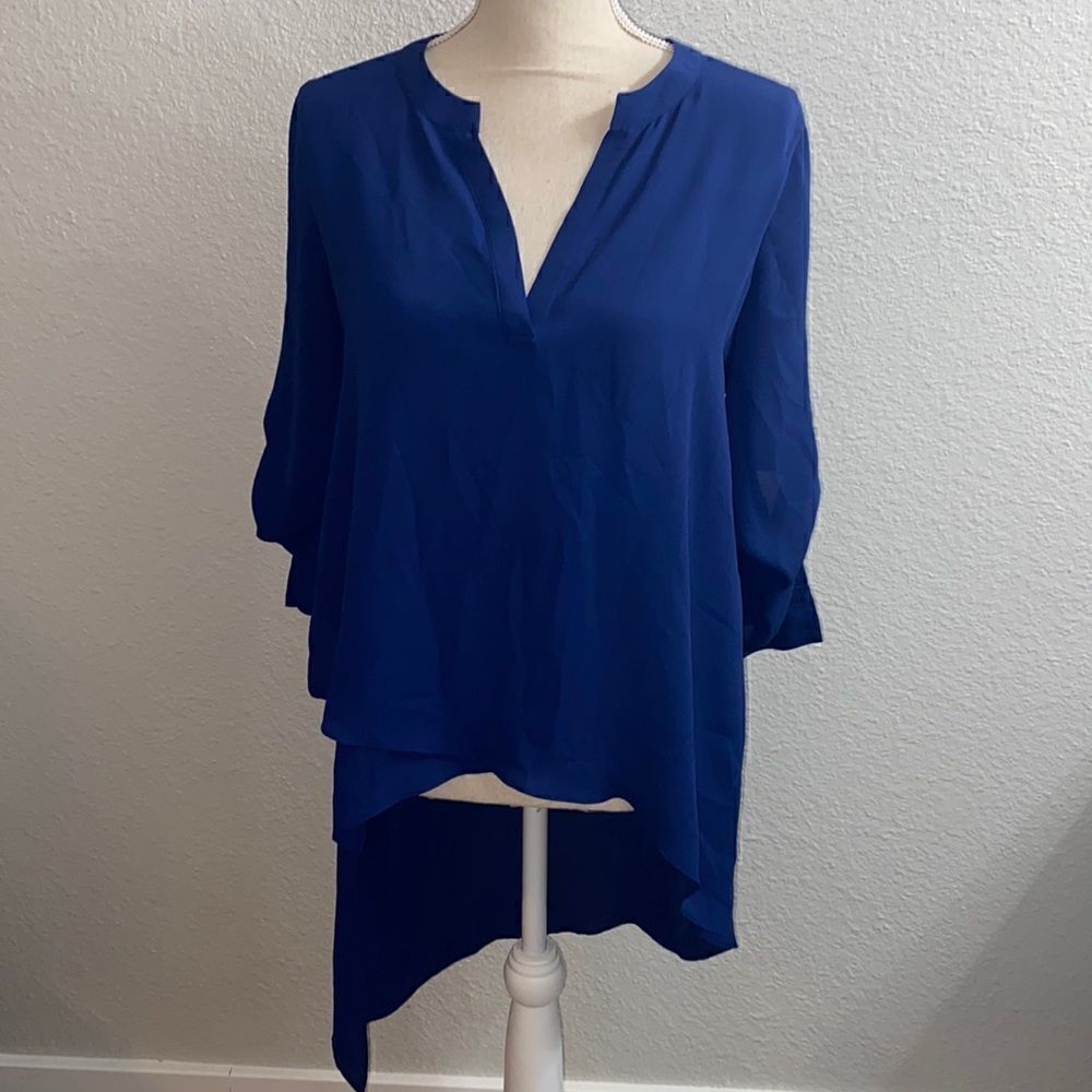 BCBG MaxAzria asymmetrical chiffon blouse